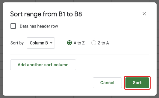 Set the Range and Filter and Click Sort