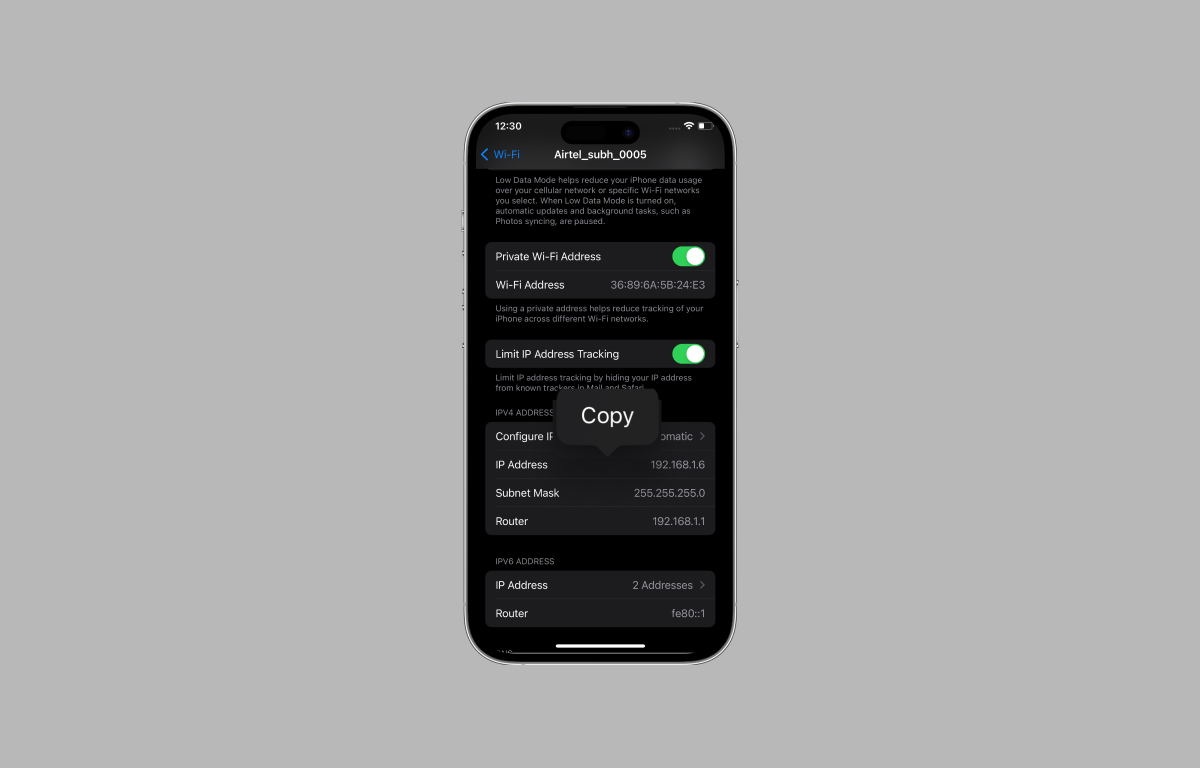 Tap and Hold IP Address to Copy