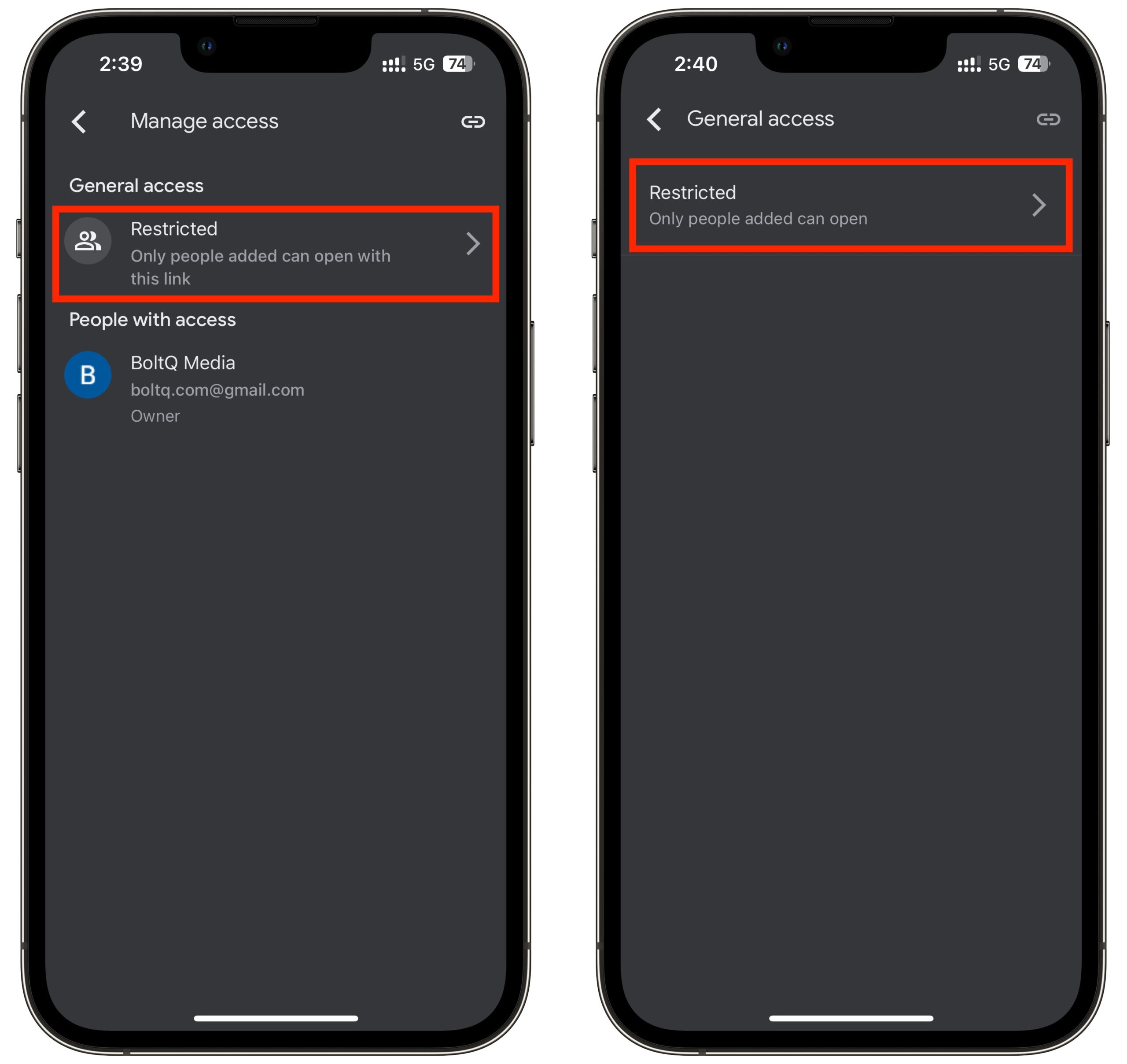 Access Management in G Drive Mobile App