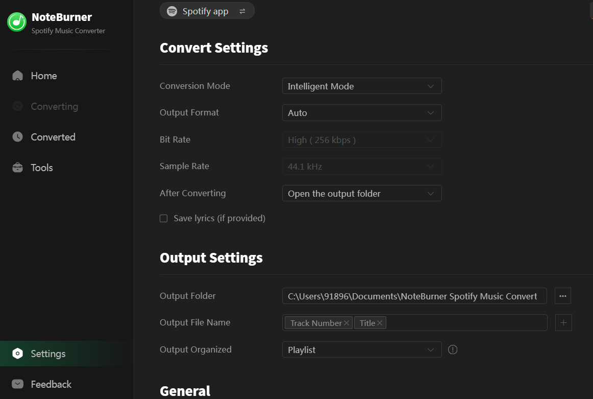 Adjust Convert Settings