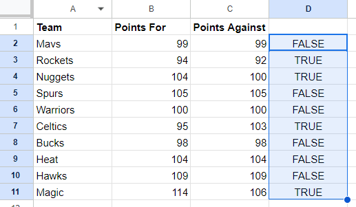 Applying Formula to the Entire Column