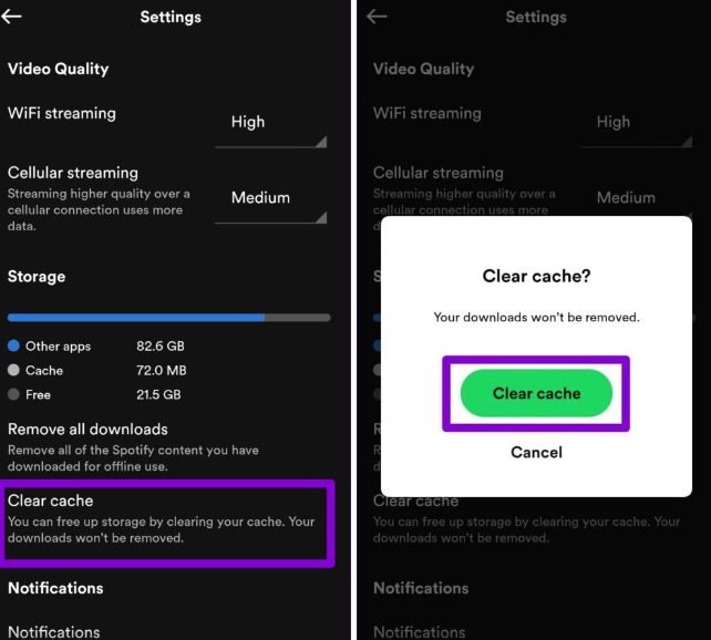 Clear Cache of Spotify