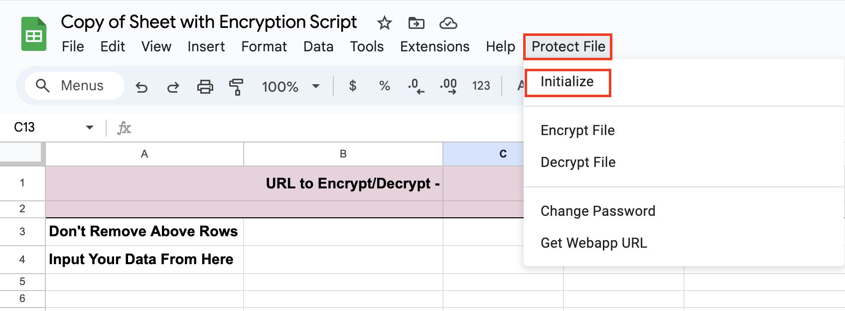 Click on Protect File Menu and Choose Initialize