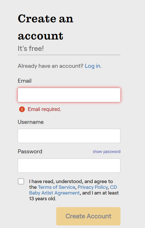 Create a CDBaby Account