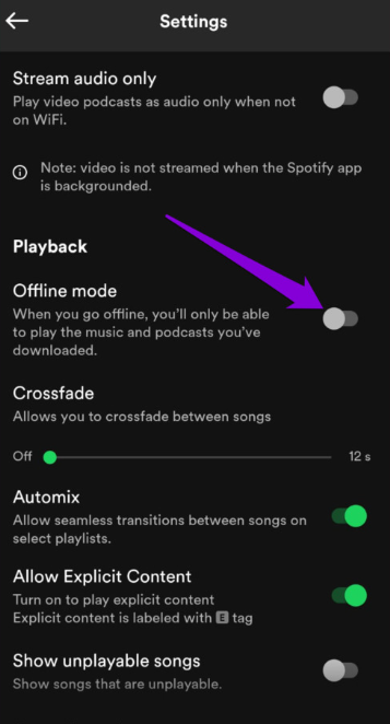 Disable Offline Mode in Spotify