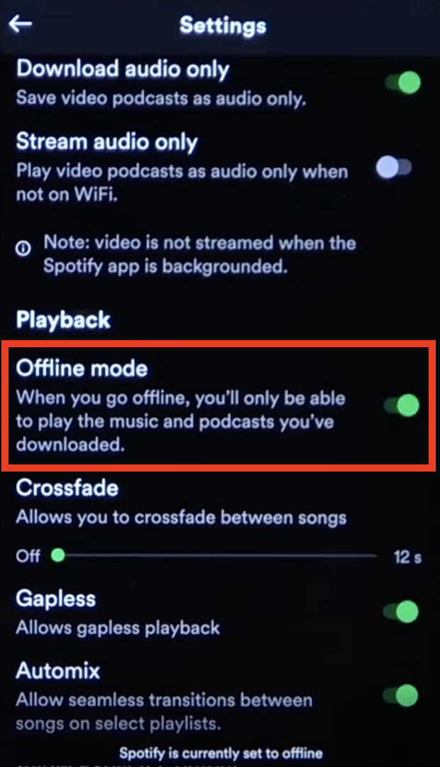 Enable Offline Mode in Spotify