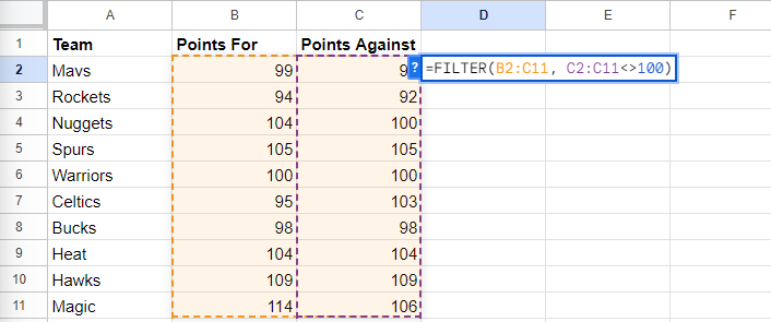 Example of Filter Function