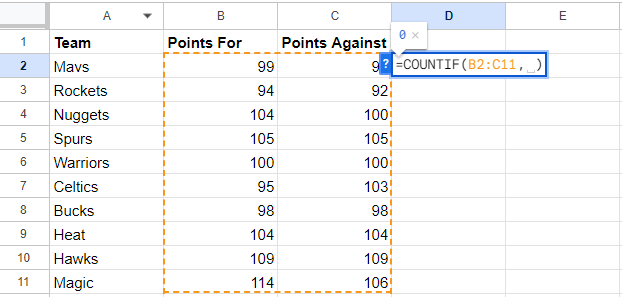 Formula of Count Not Equal