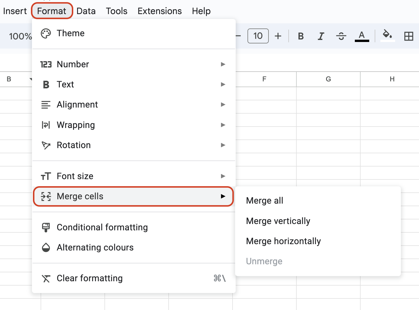 Go to Merge Cell in Format