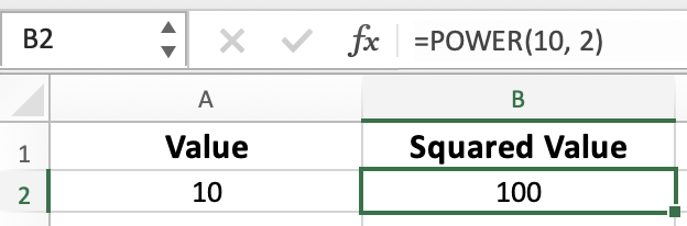 Output of Squaring with POWER Function
