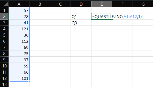 QUARTILE.INC Formula