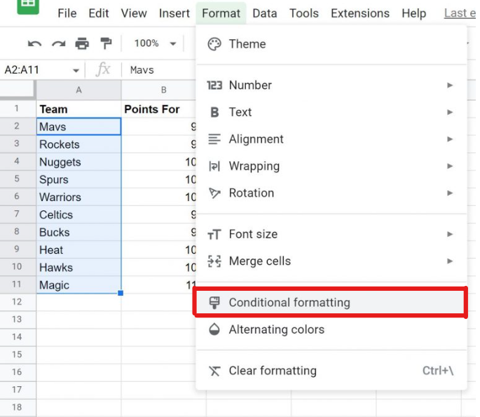 Select Conditional Formatting Option