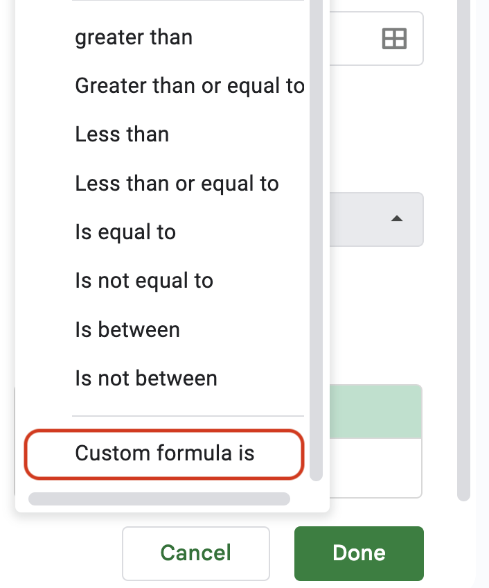Select Custom Formula