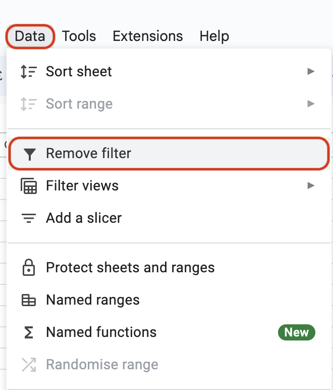 Select Remove Filter