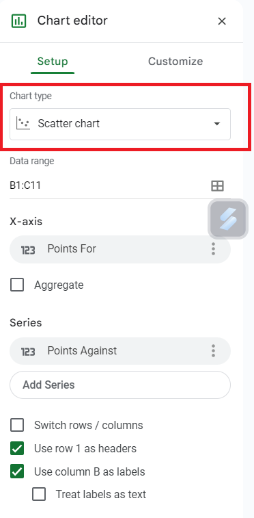 Select Scatter Plot in Chart Type