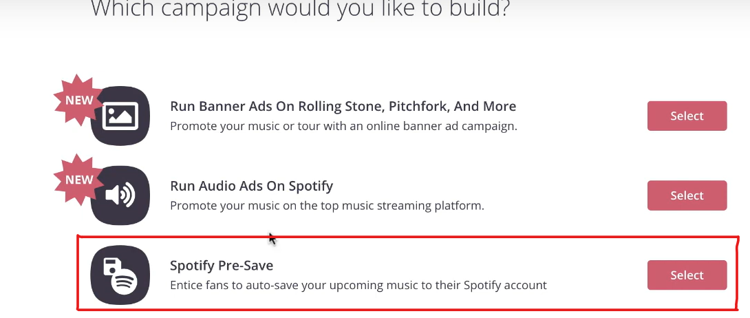 Select Spotify Pre-Save