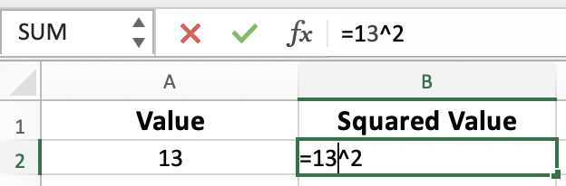 Squaring a Number in Excel