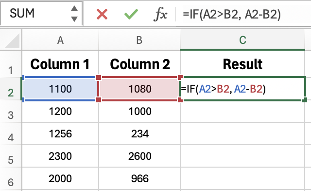 Using IF Function for Subtraction