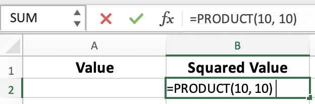 Using PRODUCT Function to Square a Numner