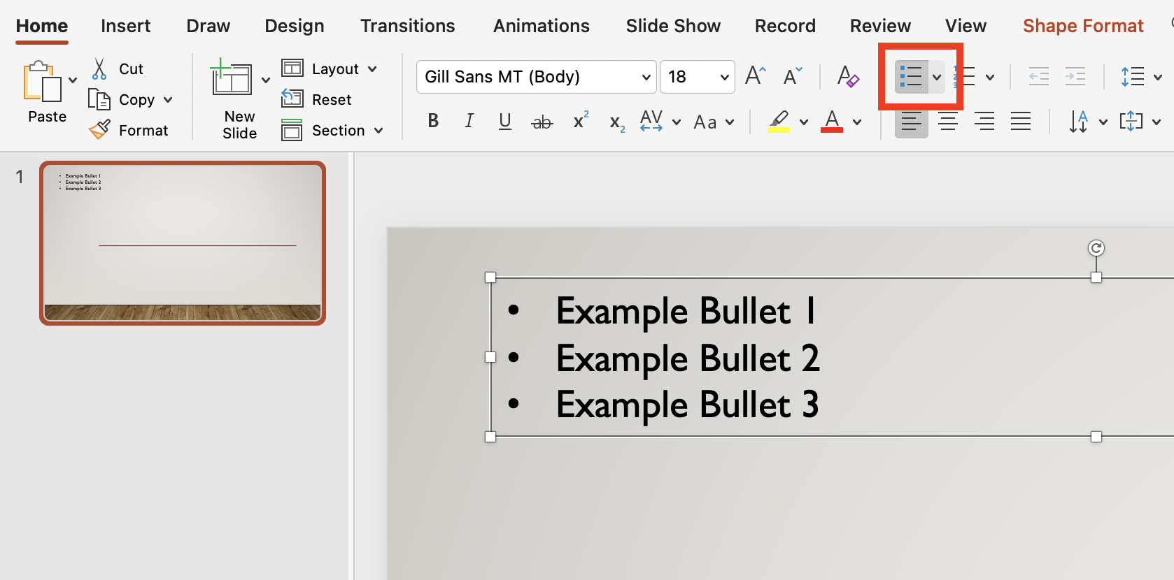 Bullet List Menu in PowerPoint