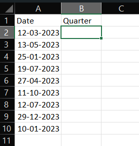 Example Dataset of Quarter From Date